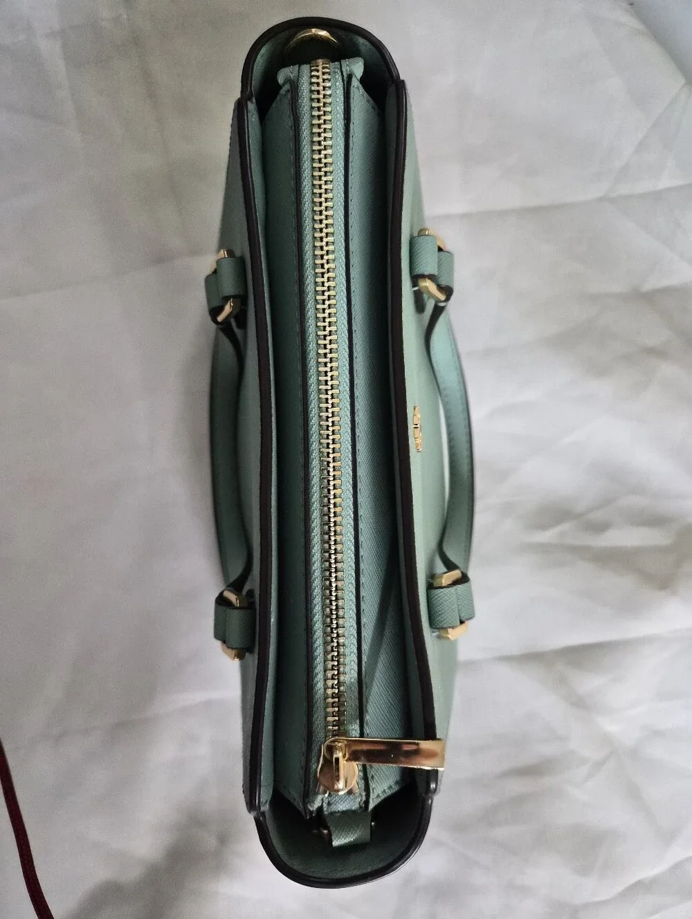 Tory Burch Light Blue Mini Saffiano Satchel with Gold Hardware